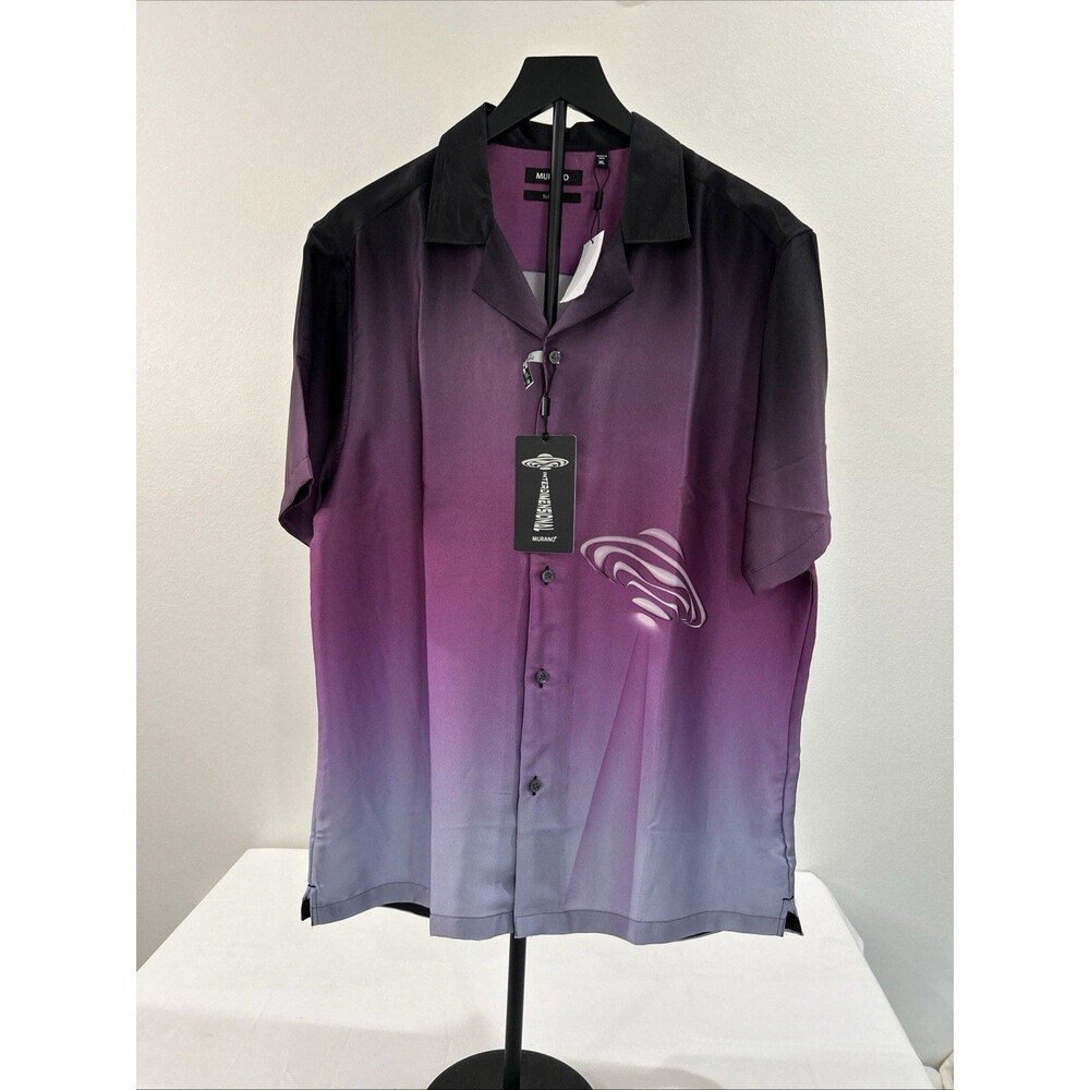Murano Mens XL Shirt NWT Slim Fit Short Sleeve UFO Camp Purple/Black